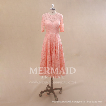Wholesale short sleeve lace peach color patterns bridesmaid dress